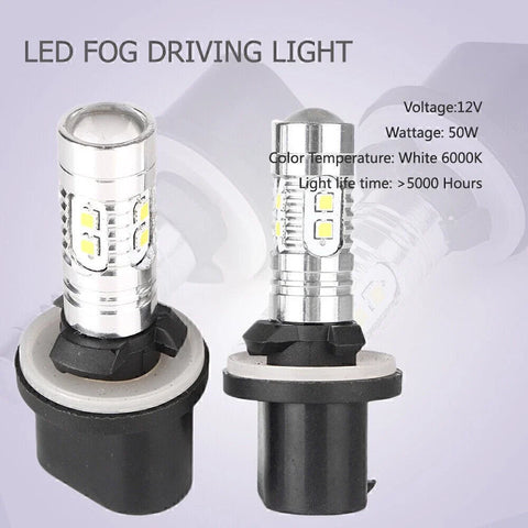 Car Driving Lamp DRL 6000K HID White 880 2 x 360° LED Fog Light Bulbs