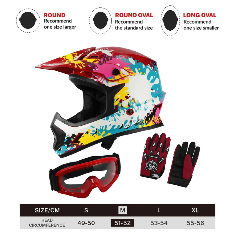 Kids Motocross Full Face Off-Road ATV S / M / L / XL Goggles & Gloves Youth Helmet
