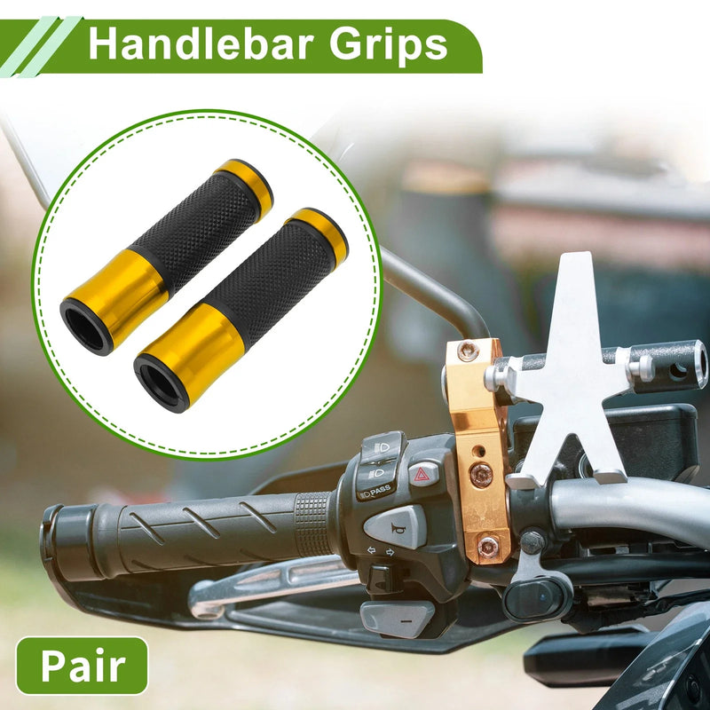 Motorcycle 7/8" 22mm Hand Grips Aluminum Alloy Gold Tone