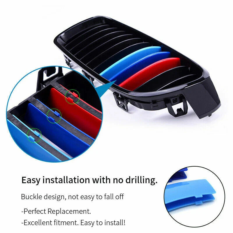 BMW 5-Series F10 F18 Front Grille Cover Strips (2010-2017)