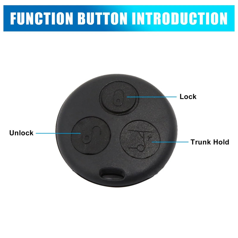 SMART Fortwo & Mercedes-Benz 3 Button Black Key Fob Shell Case