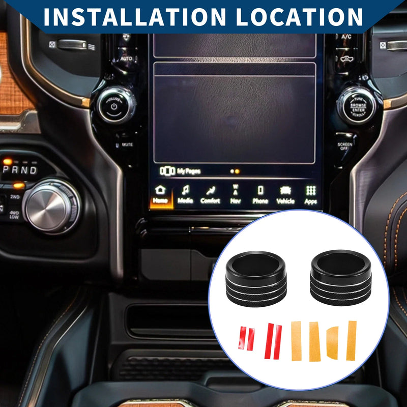 Dodge RAM 2019-2022 - 2 Pcs Black Radio Audio Tune Switch Knob Cover