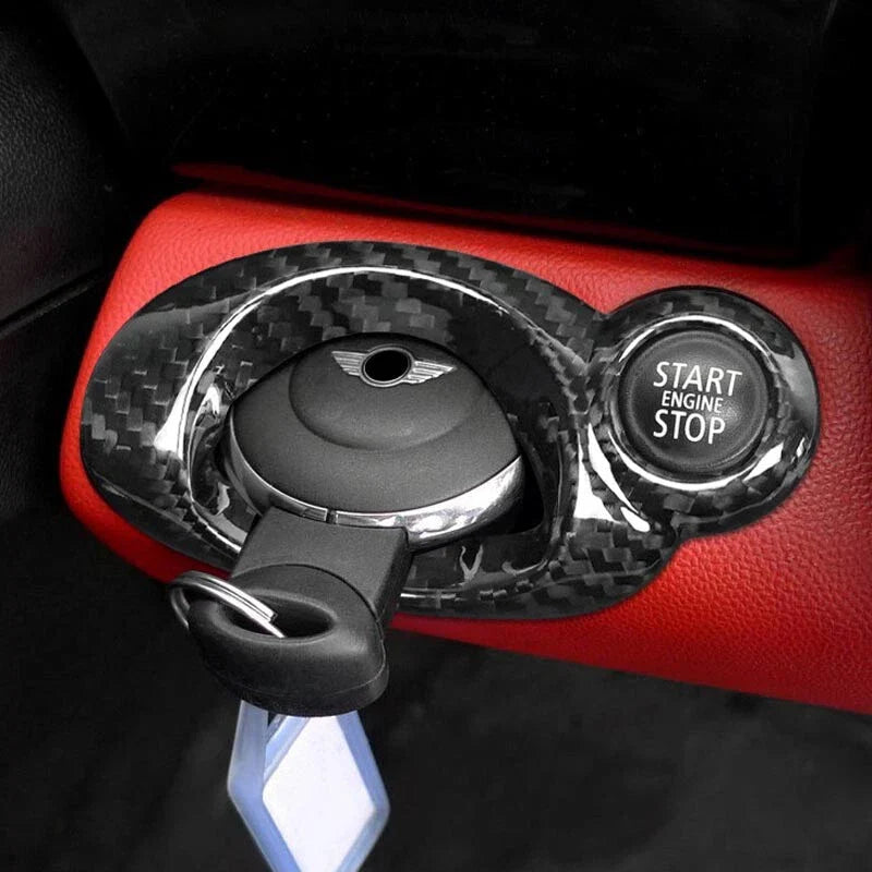 Mini Cooper R55 R56 R58 Carbon Fiber Engine Start Stop Key Panel Cover Trim