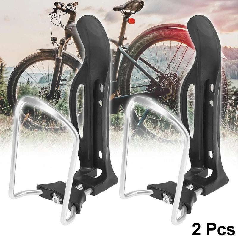 2 x Adjustable Bicycle Motorcycle Drink Holder Bottle Cages Rack Silver Tone
