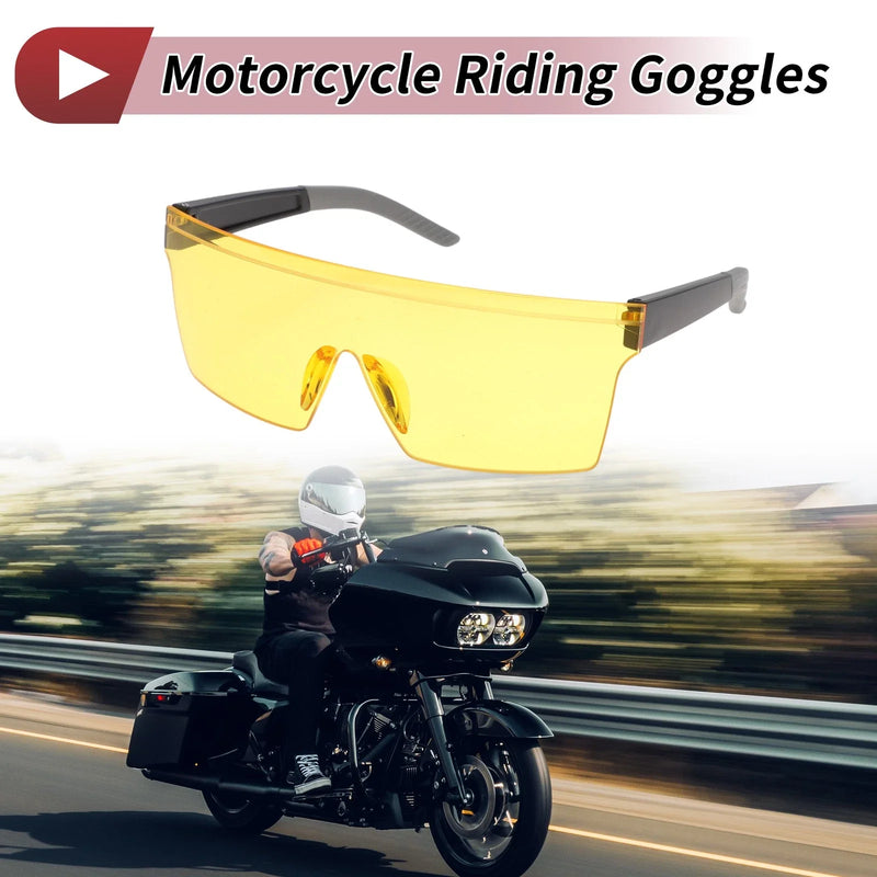 Motorcycle Riding Goggles Yellow Lens Black Frame PC Cycling Sunglasses