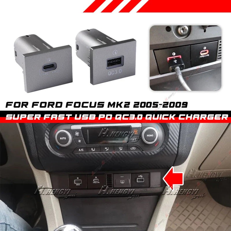 Ford Focus MK2 USB-C PD + QC3.0 Dual Port Charger (2005–2009)