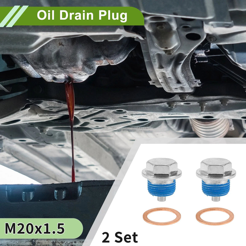 Car / Motorcycle Blue 2 x M20x1.5 Copper Oil Drain Plug W/Gasket