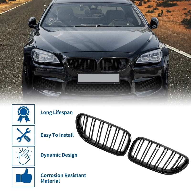BMW F06 Black Pair Hood Kidney Grill Front Grille Cover (2012-2018)