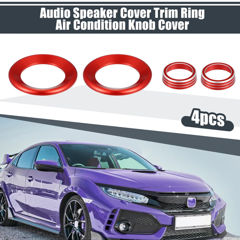 Honda Civic 4Pcs Red AC Knob Ring Covers (2016-2021)