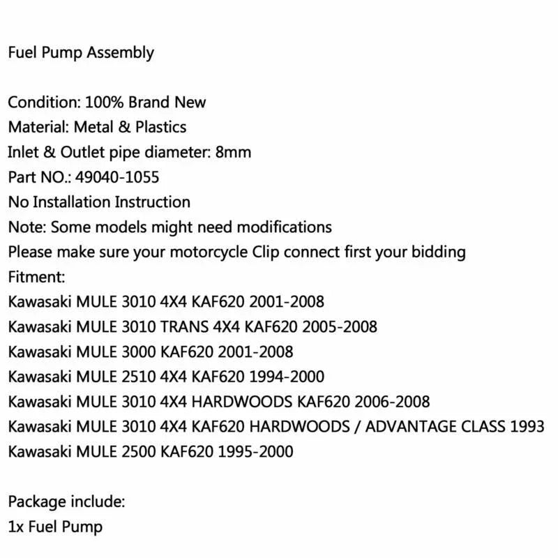 Kawasaki Mule 3000 3010 4X4 Fuel Pump (2000-2009)