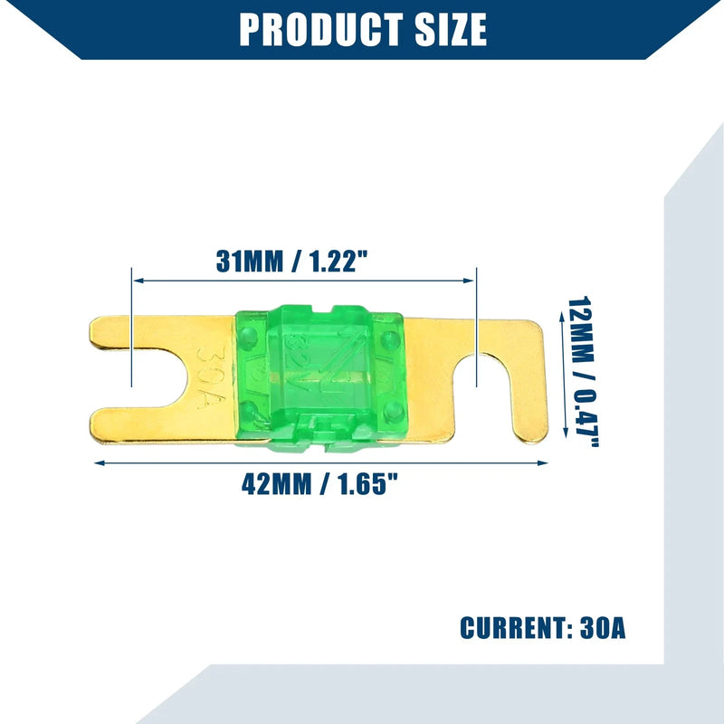 Car Motorcycle Gold Tone Green 30A Mini ANL Fuses (10 Pcs)