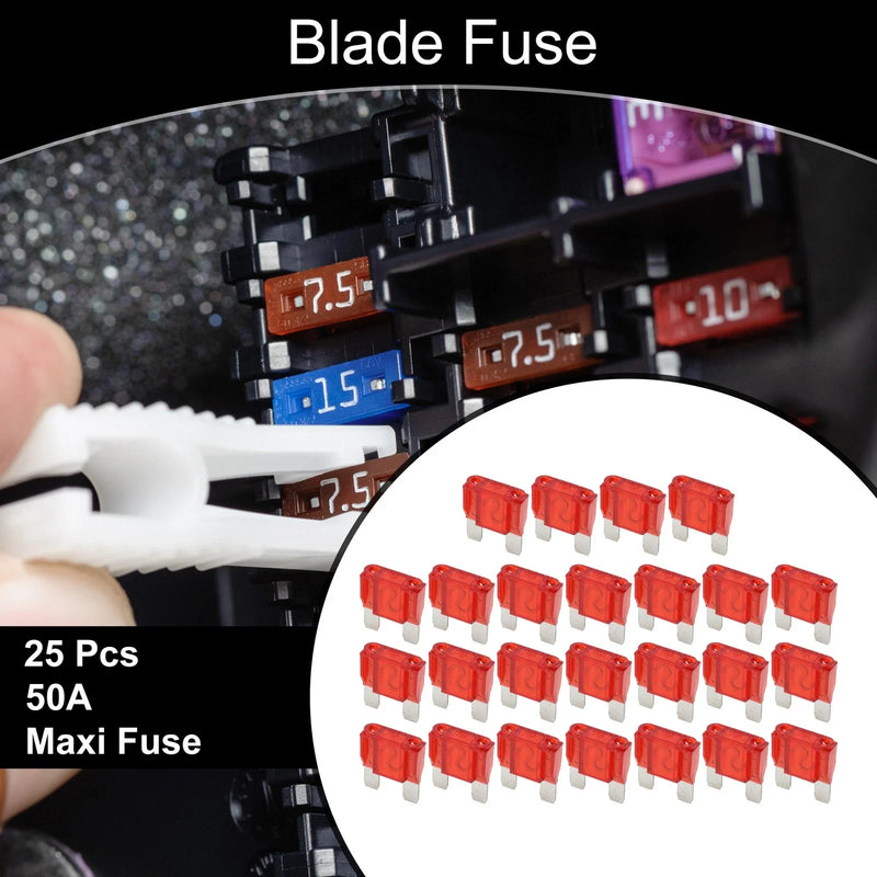 Car Boat Truck RV Motorcycle 25 Pcs Maxi Fuse 50A Blade Fuse