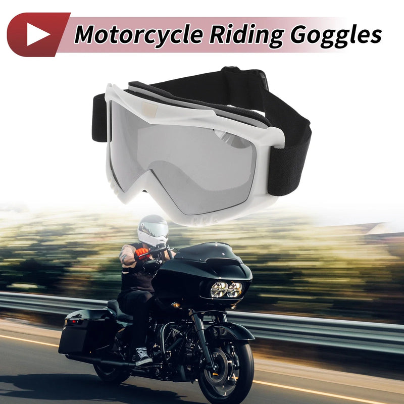 Motorcycle Riding Goggles Silver Tone Lens White Frame PC Cycling Sunglasses