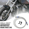 28 90 Degree Brake Hose Motorcycle Braided Line Tube 220cm Silver Tone