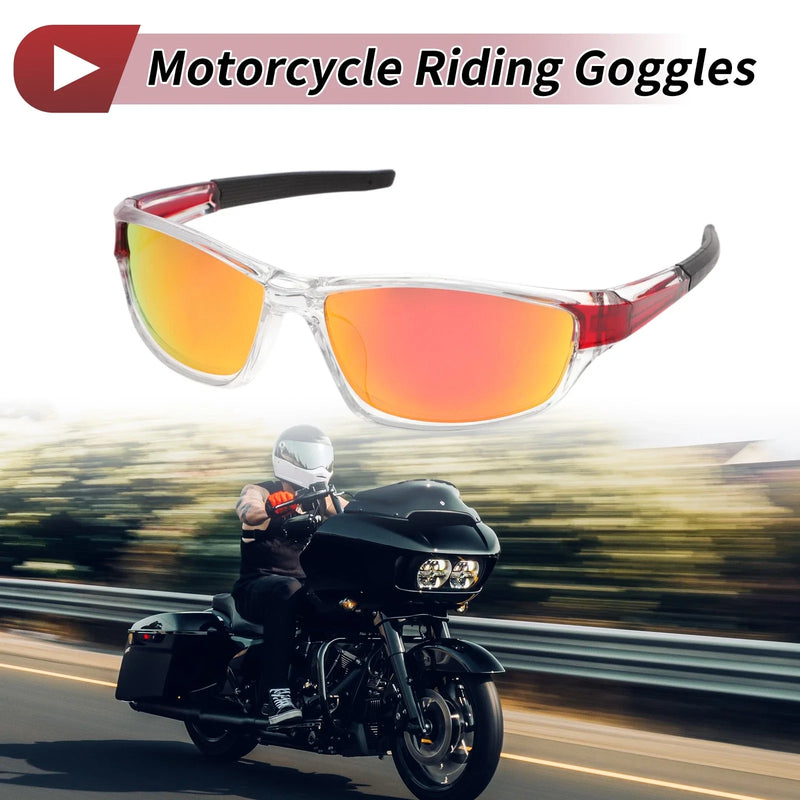 Make Model Motorcycle Riding Goggles Red Lens Transparent Frame Tri-acetel