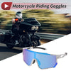 Motorcycle Riding Goggles Blue Lens White Black Frame UV400