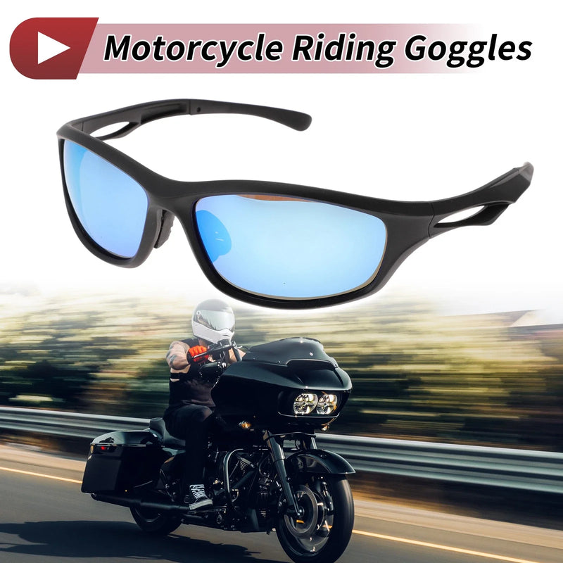 1 x Motorcycle Riding Goggles Blue Lens Black Frame Tri-acetel Cellulose PC