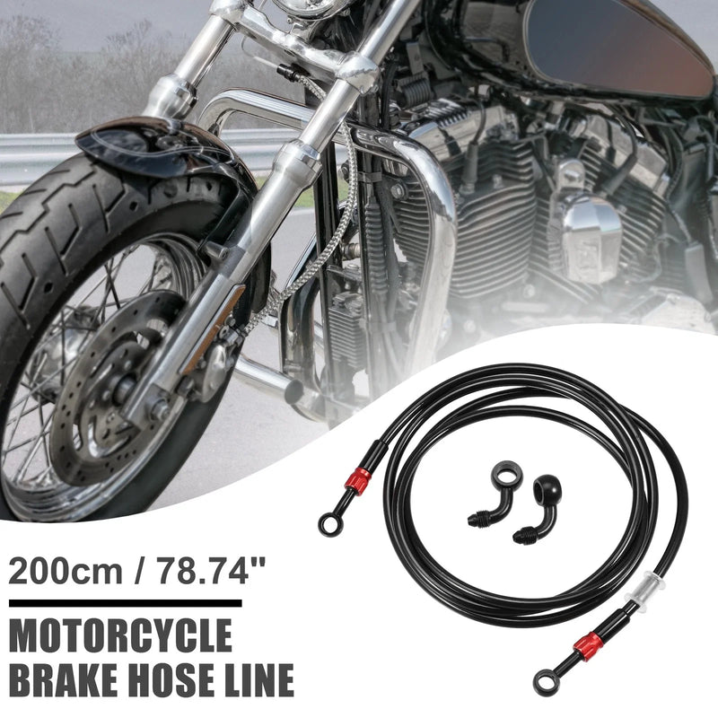 Motorcycle Brake Hose 28 90 Degree Braided Line Clutch Tube 200cm Black