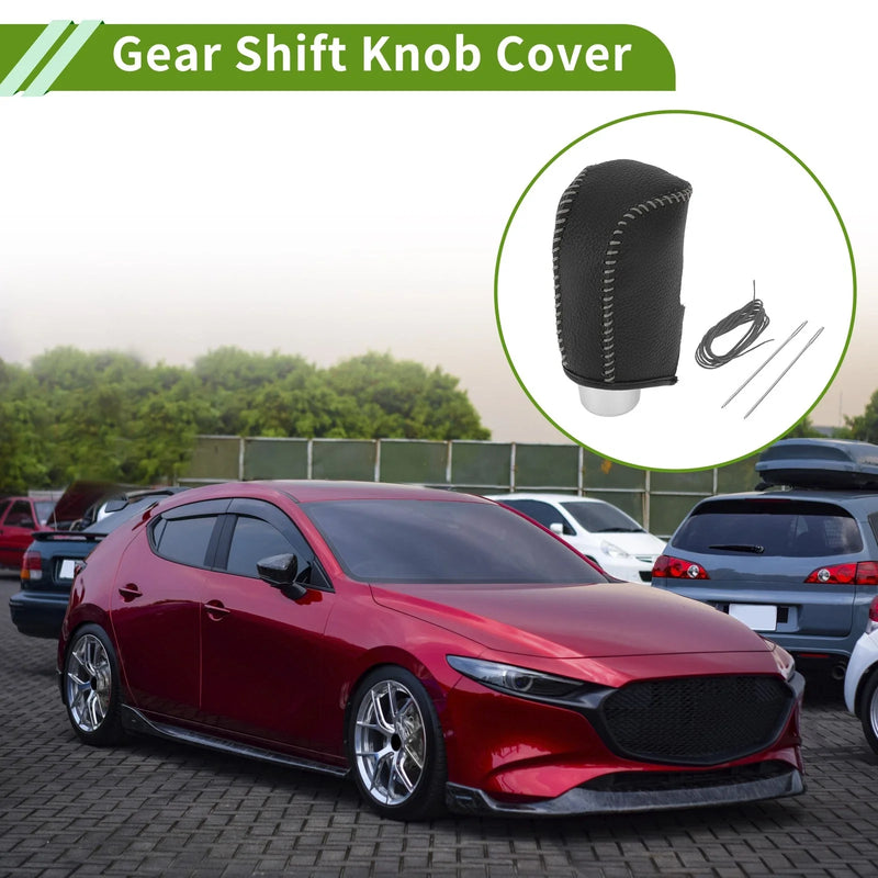 Mazda 3 Gear Shift Knob Cover 2014-2018 Pebbled Black Grey Faux Leather