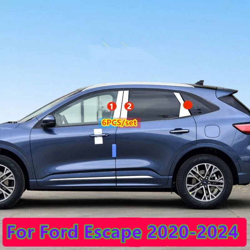 6x Stainless Window Center Post Pillar Cover Trim Ford Escape (2020–2024)