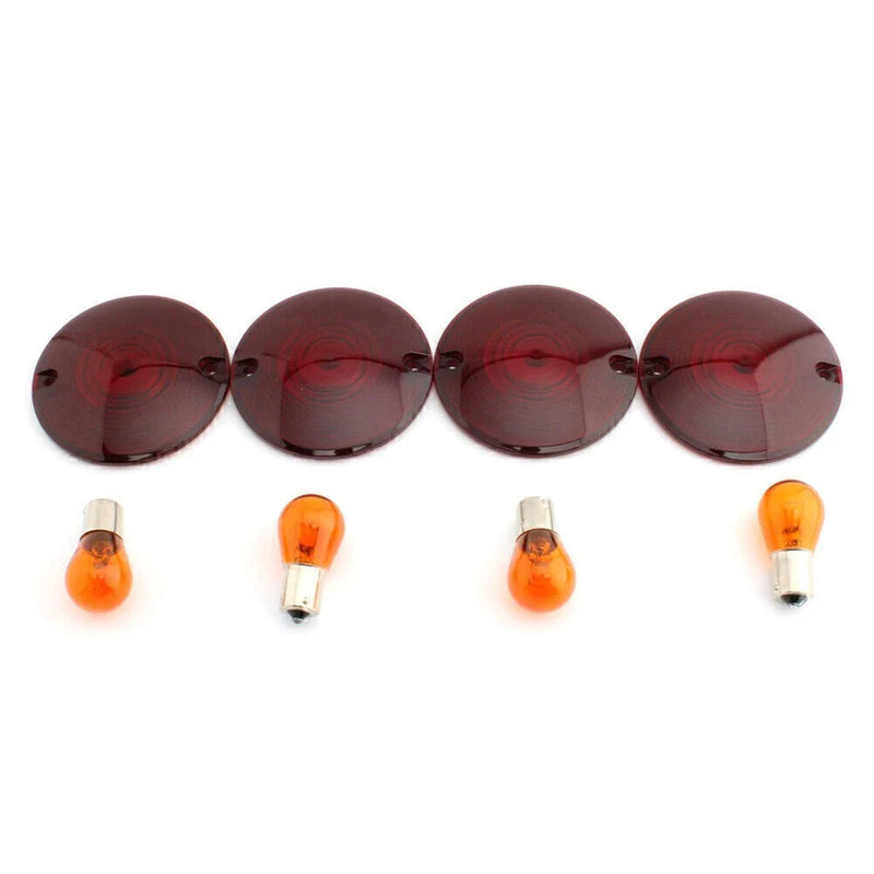 Harley Davidson Road King Amber Turn Signal Light Bulbs & Red Lens Cover (1994-2010)