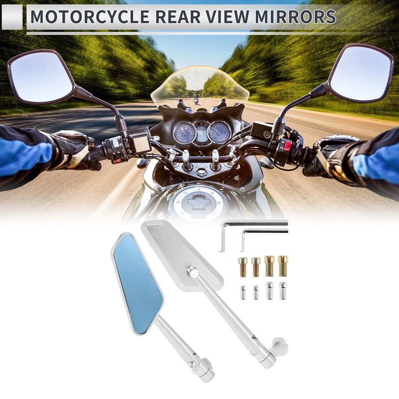 Motorcycle Rear View Mirrors Prismatic Shape Silver Tone Aluminum Alloy