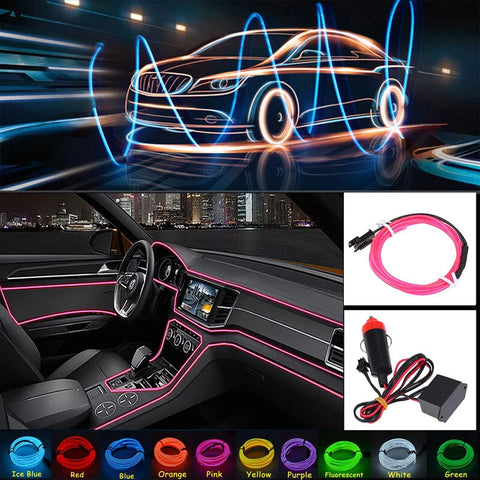 Car Interior Atmosphere Glow 2M Pink LED EL Wire Light Strip (2020-2023)