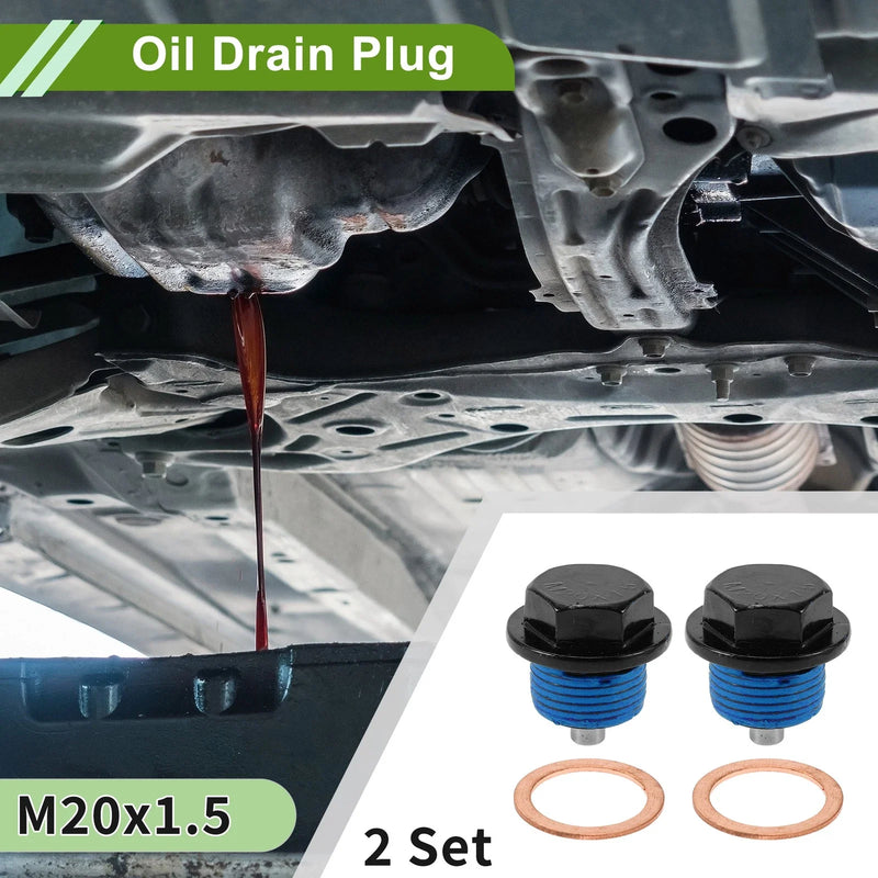 Car Motorcycle Black Blue 2 x M20x1.5 Copper Oil Drain Plug with Gasket