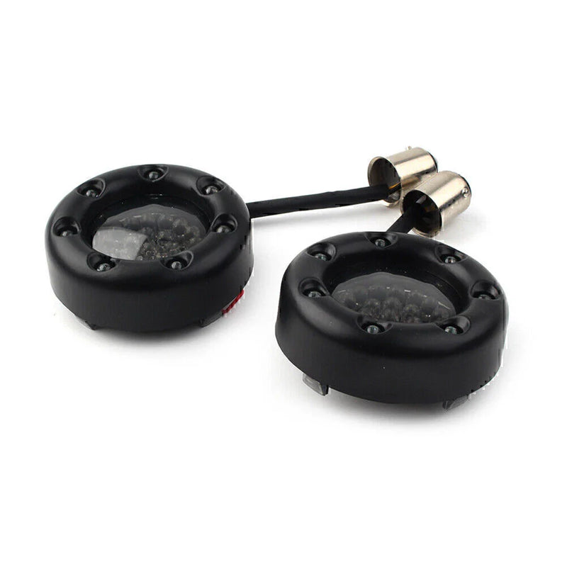 Harley Sportster Red LED Turn Signal Lights with Gloss Black Trim Ring