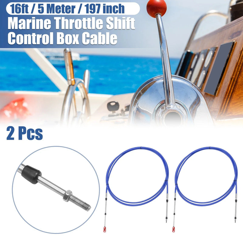 2 x Marine Throttle Shift Control Box Cable with Clevis Blue
