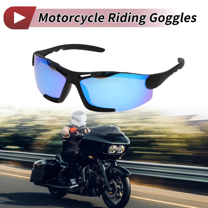 Motorcycle Goggles Riding Ice Blue Lens Black Frame Tri-acetel Cellulose