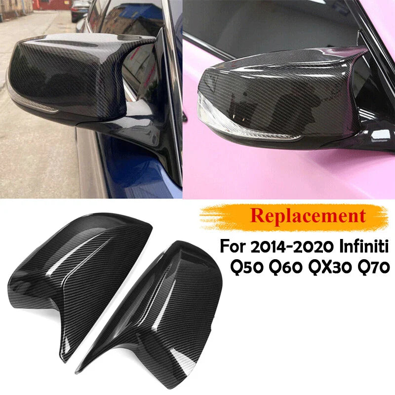 Infiniti Q50 Q60 QX30 Q70 Carbon Fiber Rear Mirror Cover Caps (2014-2021)