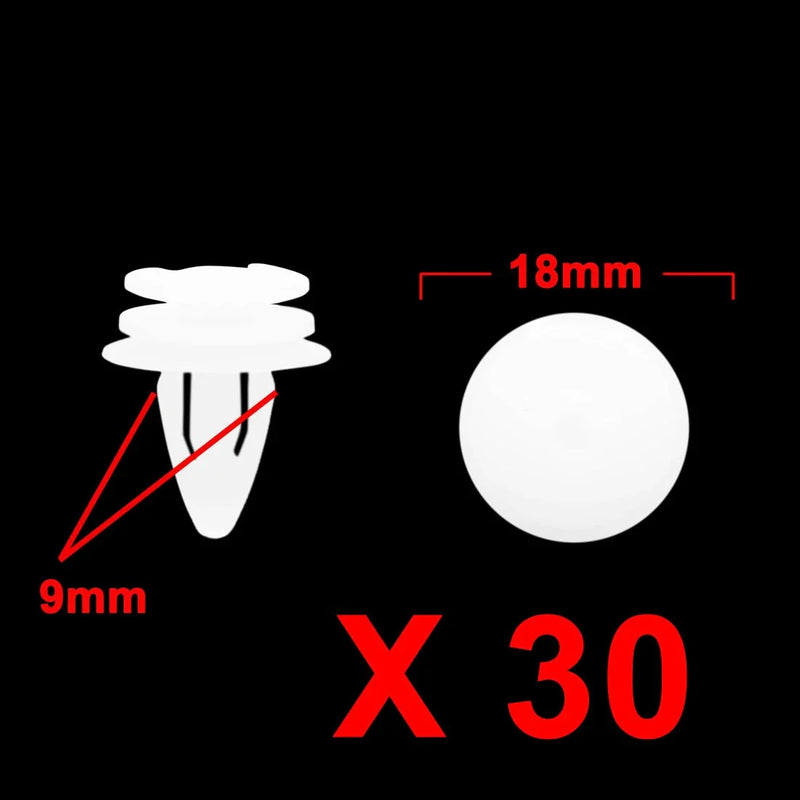 BMW 9mm White Plastic Rivets Clips Door Bumper Fastener