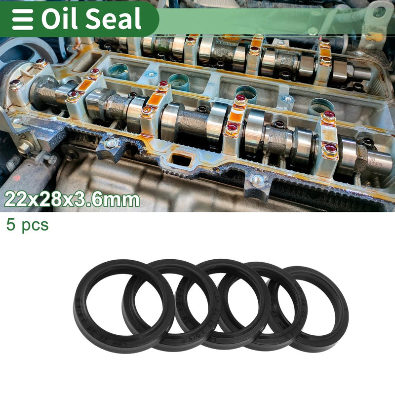 Car Oil Seal 22x28x3.6mm Black 5 Pcs Seal Ring Shaft NBR