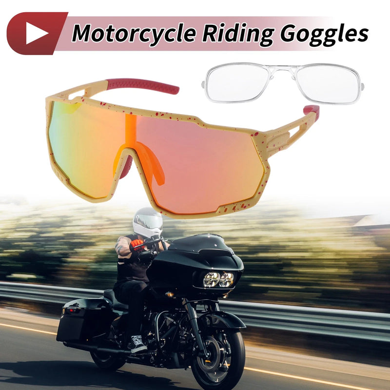 Motorcycle Motorcycle Riding Goggles Red Lens Yellow with Red Spot Frame