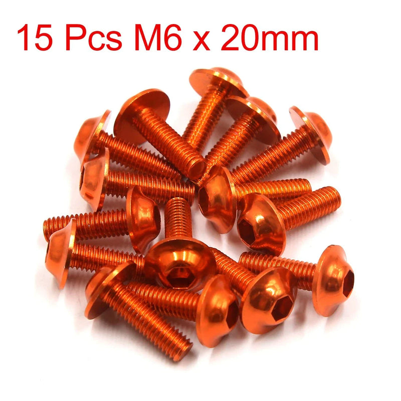 Motorcycle 15 x Bolts / M6 x 20mm / Orange Hexagon License Plates Fairing