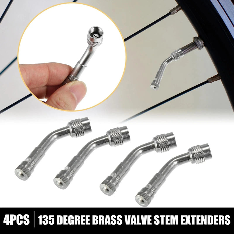 Car Motorcycle 4 Pcs Valve Stem Extenders Silver Tone