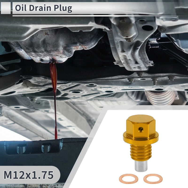Car Motorcycle Boat Gold Tone Set M12x1.75 Engine Oil Drain Plug W/ Gasket