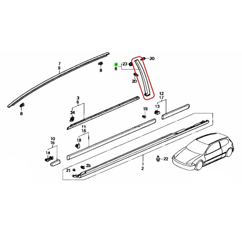 Honda Integra DC5 2 x Door Sash Pillar Garnish Trim Molding (2002–2006)