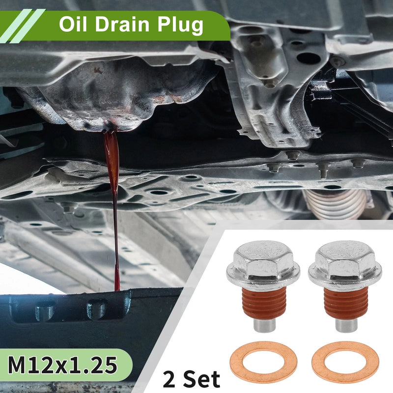 Car Motorcycle Silver Tone Red 2 x M12x1.25 Copper Oil Drain Plug W/ Gasket