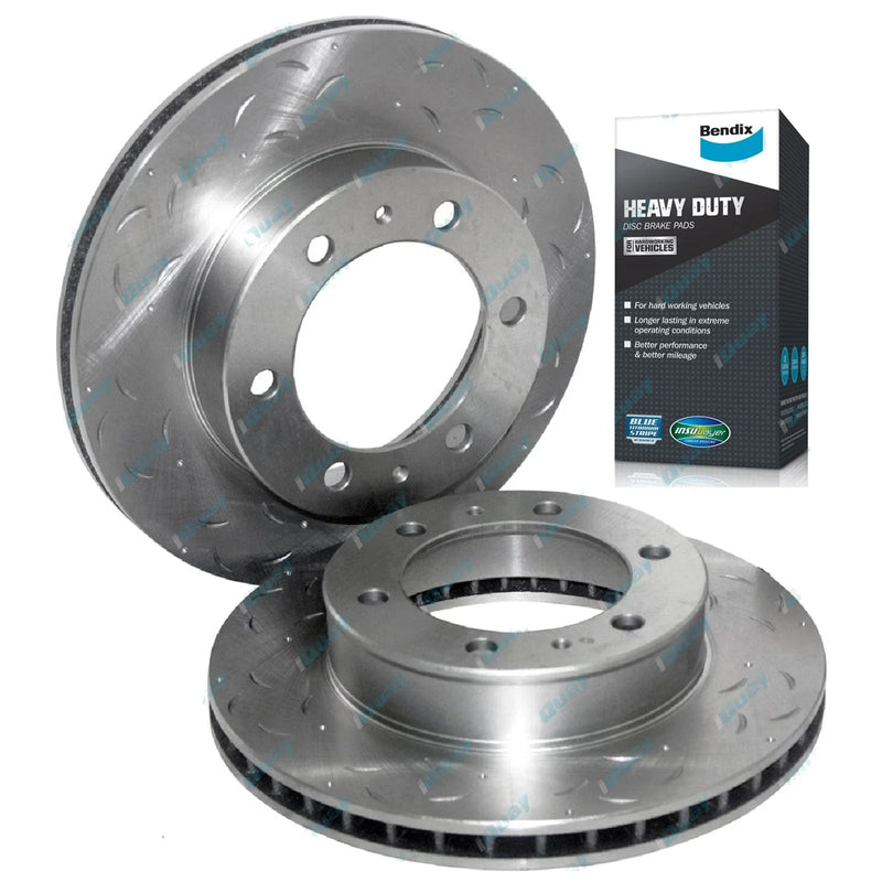 Toyota Hilux V6 4cyl 05~16 Front Slotted+Drilled Rotors & HD Pads