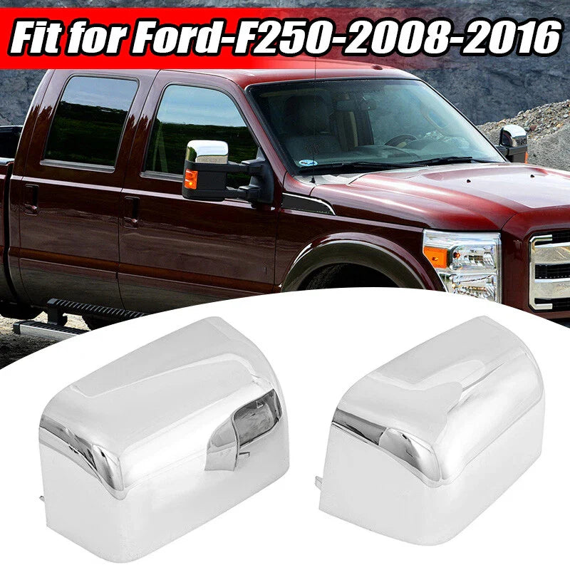 Ford F250 F350 2 x Chrome Upper Towing Mirror Cover Caps (2008-2016)