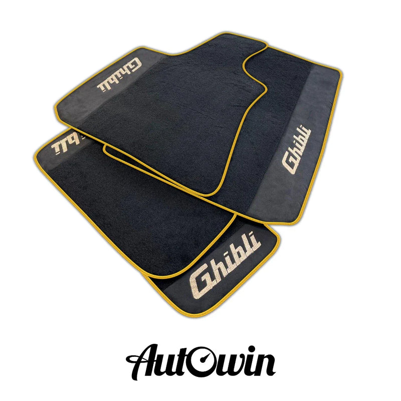 Maserati Ghibli (2014-2023) - Alcantara, Orange Trim AutoWin Black Floor Mats