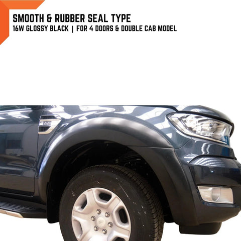 Ford Ranger PX2 16W Glossy Black Smooth Fender Flares (2015-2018)