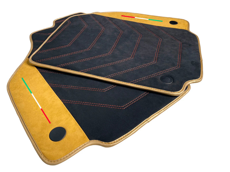 Ferrari F8 Spider Black with Tan Alcantara Leather Floor Mats (2019-2023)