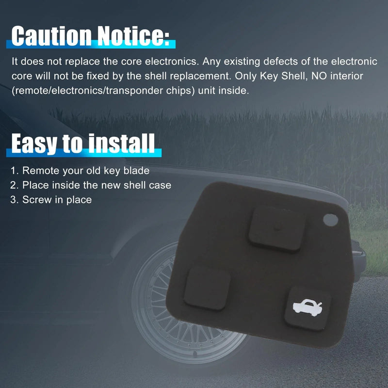 Toyota Avensis Corolla Rav4 3 Button Black Key Fob Shell Case Pad