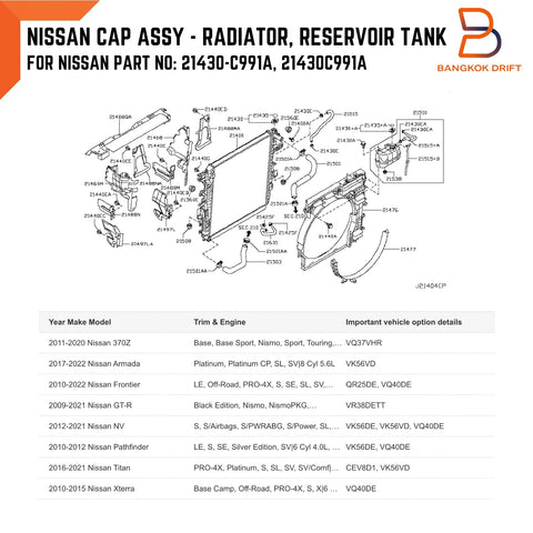 Nissan 370Z, Navara NP300, GT-R, Infiniti M37, M56, Q70, QX80 Radiator Cap (2010-2023)