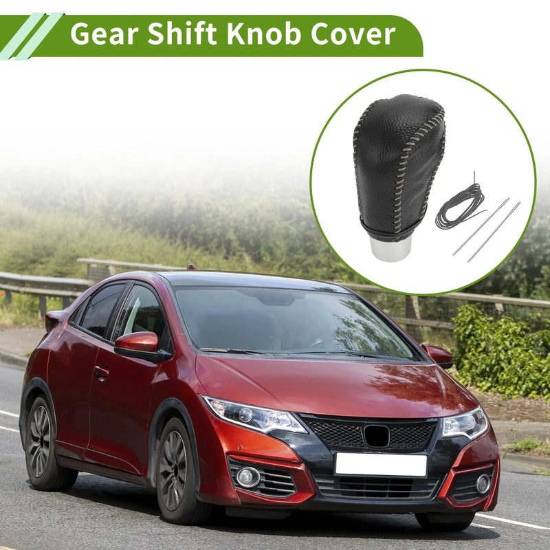 Honda Civic 2016-2021 Pebbled Black Grey Leather Gear Shift Knob Cover