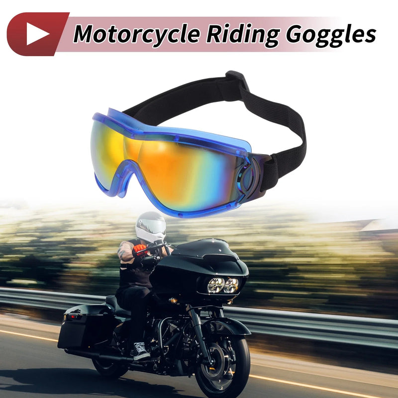 Motorcycle Riding Red Lens Blue Frame PC PU Sunglasses Goggles