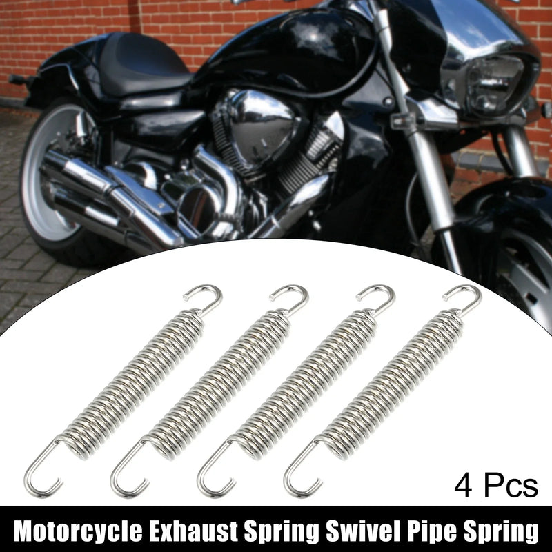 Motorcycle 4x Exhaust Pipe Spring 80mm 3.15in Stainless Steel Silver Tone